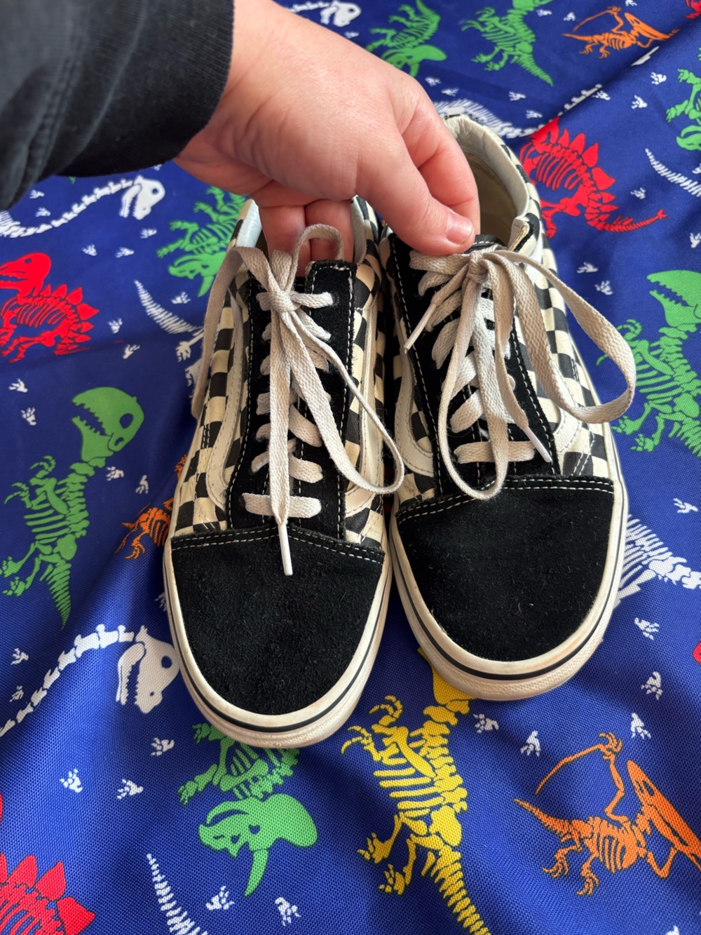 Ladies 7.5 black with checkered vans - Picture 2 of 7